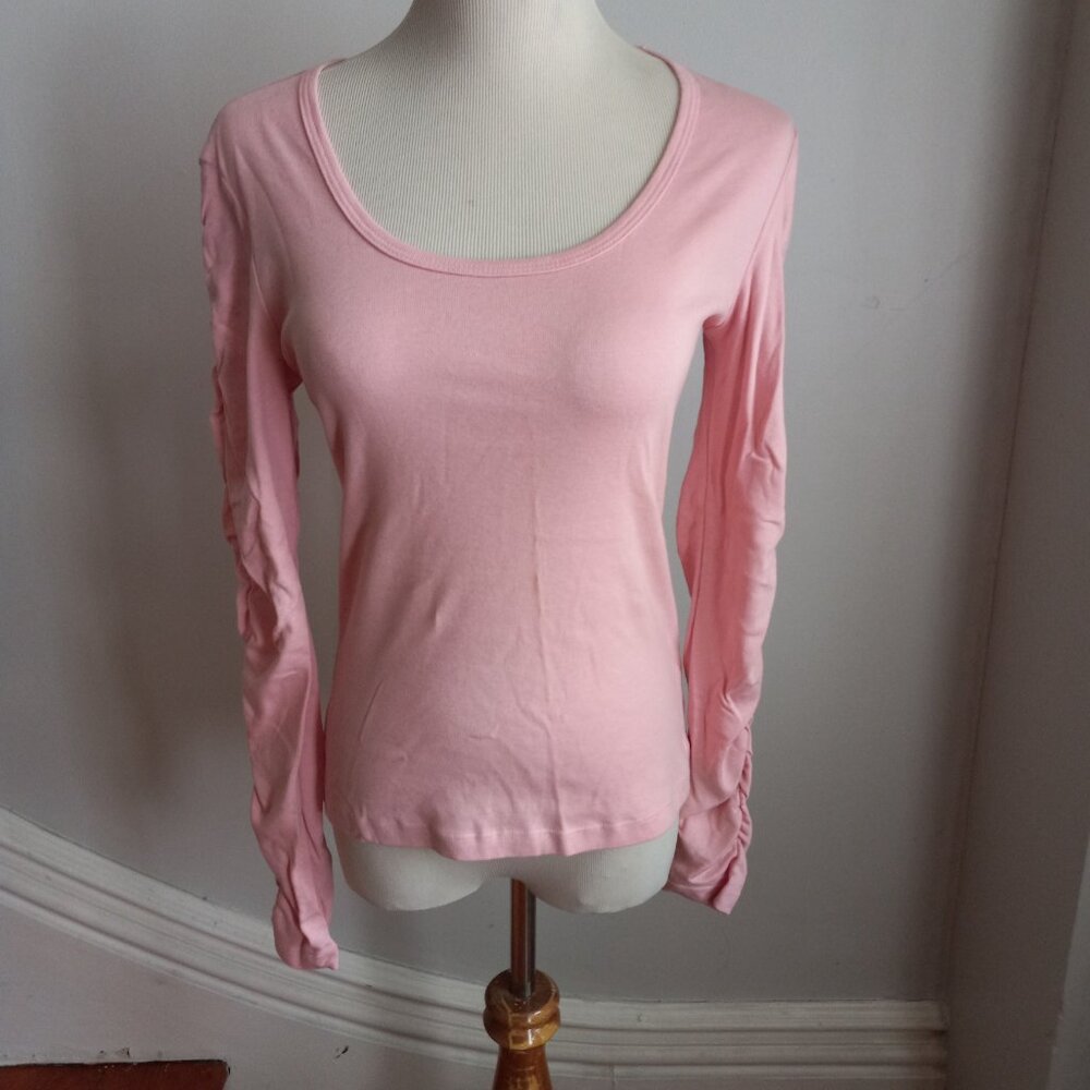 VICTORIA'S SECRET MODA INTERNATIONAL COTTON PINK RUCHED TOP NWOT S